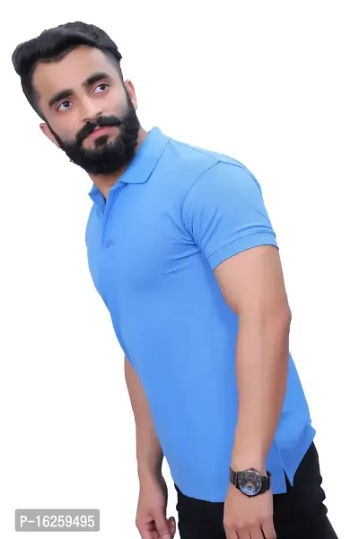 Sky Blue Color Polyester  Polo T-Shirt-thumb4