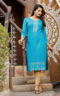 Beautiful Viscose Rayon Blue Printed Kurta For Women-thumb3