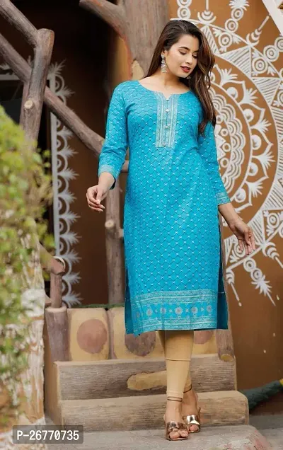 Beautiful Viscose Rayon Blue Printed Kurta For Women-thumb4