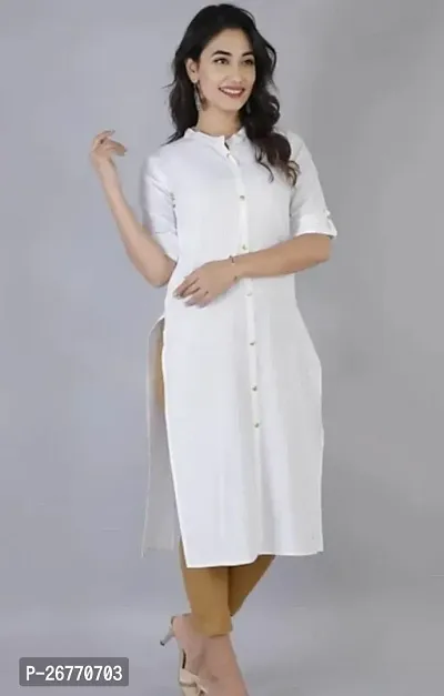 Beautiful Cotton White Solid Kurta For Women-thumb0