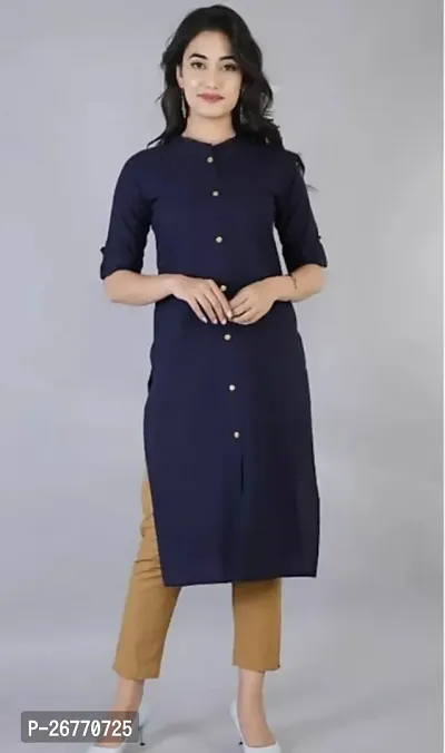 Beautiful Cotton Navy Blue Solid Kurta For Women-thumb0