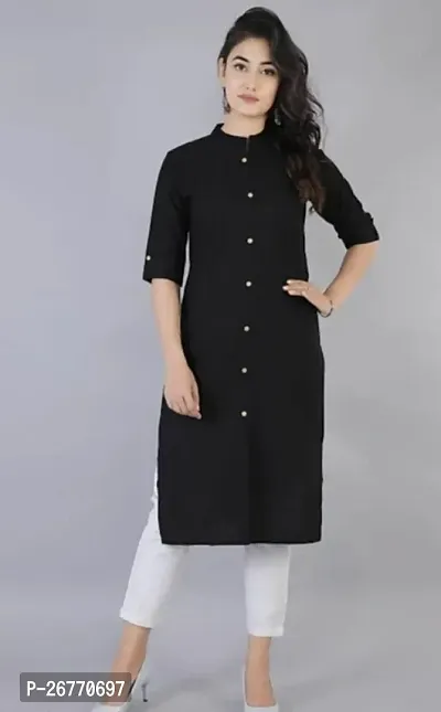 Beautiful Cotton Black Solid Kurta For Women-thumb0