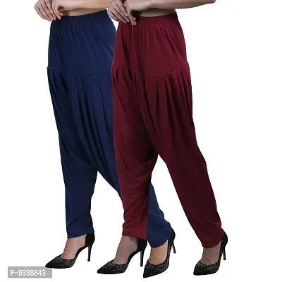 Casuals Women's Viscose Patiyala/Patiala Pants Combo 2 (Navy Blue and Multi-Coloured)