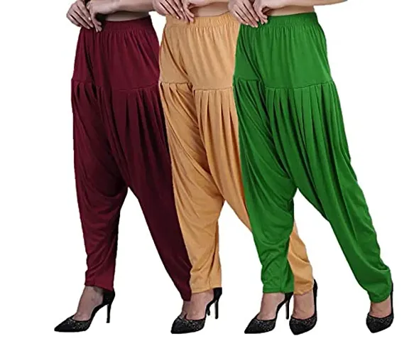 Casuals Women's Viscose Patiala/Patiyala Pants Combo Pack Of 3 (Maroon :: PakistanGreen :: Yellow)