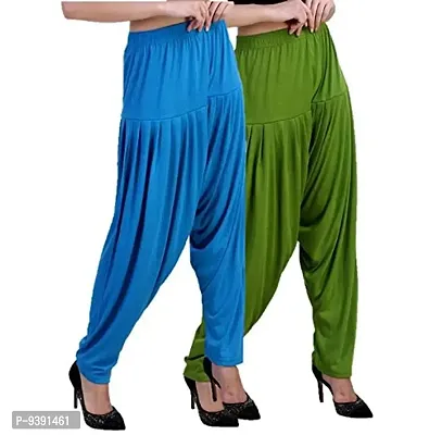 Casuals Women's Viscose Patiala Pants Combo Pack Of 2 (Cyan and Pista Green ; L)-thumb2