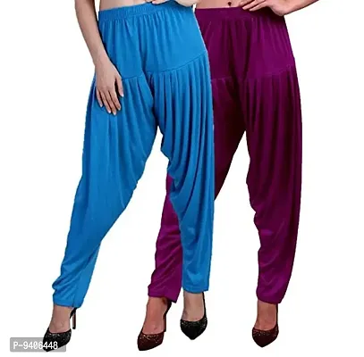 Casuals Women's Viscose Patiala Pants Combo Pack Of 2 (Cyan and M.Rose ; XL)-thumb3