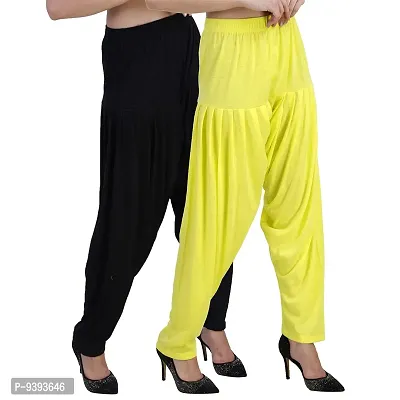 Casuals Women's Viscose Patiyala/Patiala Pants Combo 2 2 (Black and Lemon Yellow; X-Large)-thumb3