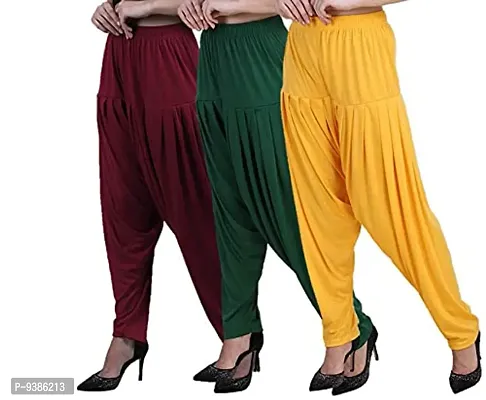 Casuals Women's Viscose Patiala/Patiyala Pants Combo Pack Of 3 (Maroon :: PakistanGreen :: Gold Yellow)-thumb0