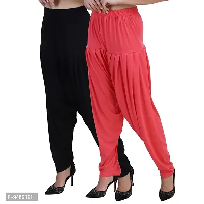 Casuals Women's Viscose Patiyala/Patiala Pants Combo Pack Of 2(Black and Dark Pink; X-Large)