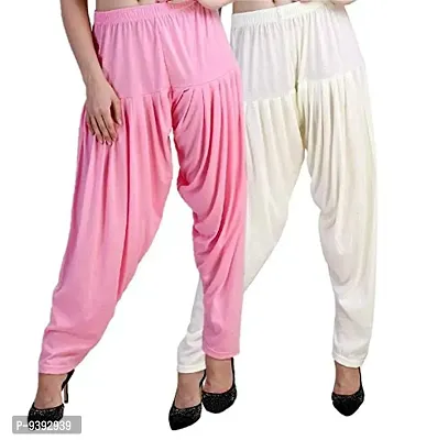 Casuals Women's Viscose Patiala Pants Combo Pack Of 2 (BabyPink and Cream ; XL)-thumb3