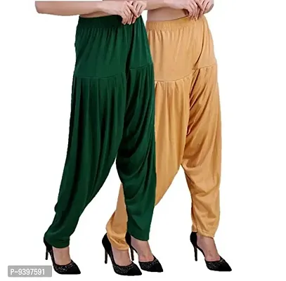 Casuals Women's Viscose Patiala Pants Combo Pack Of 2 (DarkGreen and Dark skin ; XL)-thumb2