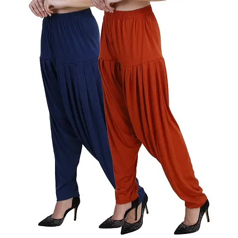 Casuals Women's Viscose Patiyala/Patiala Pants Combo 2 (Navy and Multi-Coloured)