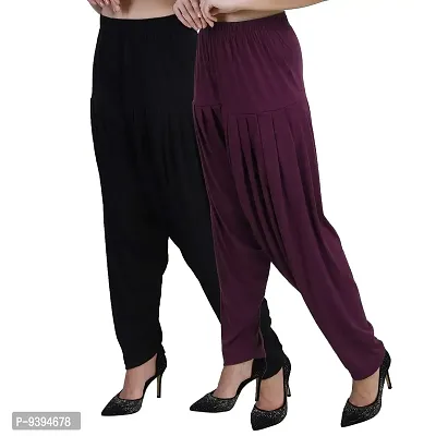 Casuals Women's Viscose Patiyala/Patiala Pants Combo 2(Black and Multi-Coloured)
