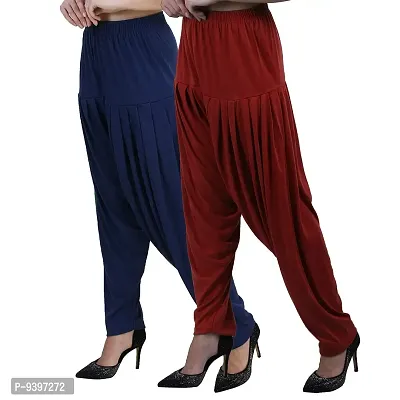 Casuals Women's Viscose Patiyala/Patiala Pants Combo 2 (Navy Blue and Multi-Coloured)-thumb0