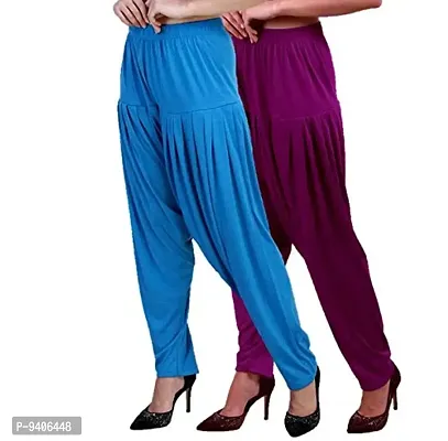 Casuals Women's Viscose Patiala Pants Combo Pack Of 2 (Cyan and M.Rose ; XL)