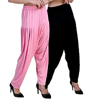 Casuals Women's Viscose Patiala Pants Combo Pack Of 2 (BabyPink and Black ; L)-thumb1