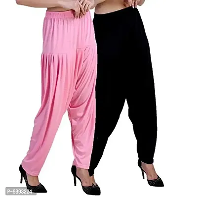 Casuals Women's Viscose Patiala Pants Combo Pack Of 2 (BabyPink and Black ; L)-thumb2