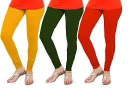 CASUALS Women's Regular Fit 4 Way Lycra Leggings Pack 0f 3(DarkGreen::Mustrad::Red)-thumb3