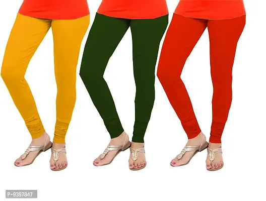 CASUALS Women's Regular Fit 4 Way Lycra Leggings Pack 0f 3(DarkGreen::Mustrad::Red)-thumb4