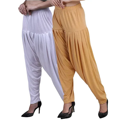 Stylish Cotton Solid Patialas For Women - Pack Of 2