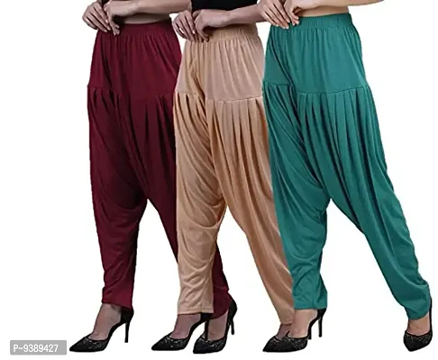 Casuals Women's Viscose Patiala/Patiyala Pants Combo Pack Of 3 (Maroon :: Lightskin :: Z.Green)-thumb0