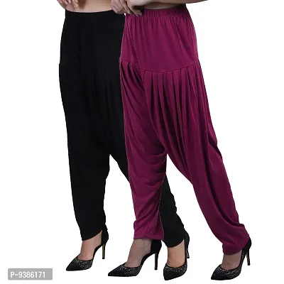 Casuals Women's Viscose Patiyala/Patiala Pants Combo 2(Black and Multi-Coloured)