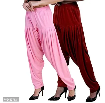 Casuals Women's Viscose Patiala Pants Combo Pack Of 2 (BabyPink and Red Maroon ; 3XL)