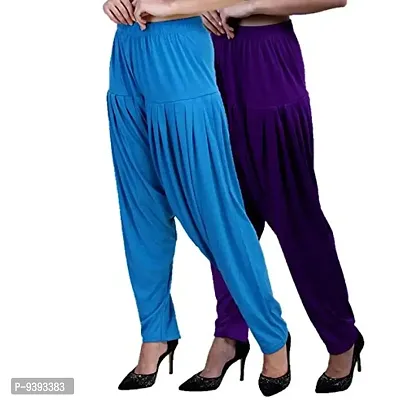 Casuals Women's Viscose Patiala Pants Combo Pack Of 2 (Cyan and Purple ; L)