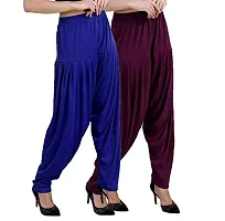 Casuals Women's Viscose Patiala Pants Combo Pack Of 2 (RoyalBlue and Dark Maroon ; L)-thumb1