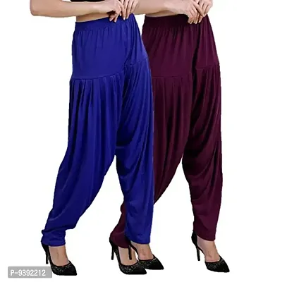 Casuals Women's Viscose Patiala Pants Combo Pack Of 2 (RoyalBlue and Dark Maroon ; L)-thumb2