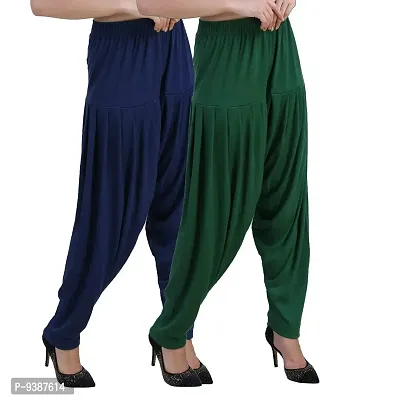 Casuals Women's Viscose Patiyala/Patiala Pants Combo 2 (Navy Blue and Multi-Coloured)-thumb2