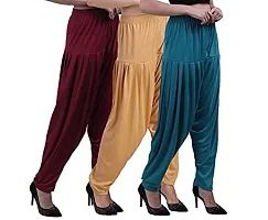 Casuals Women's Viscose Patiala/Patiyala Pants Combo Pack Of 3 (Maroon :: Biscuit :: Peacock Blue)-thumb1