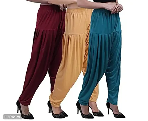 Casuals Women's Viscose Patiala/Patiyala Pants Combo Pack Of 3 (Maroon :: Biscuit :: Peacock Blue)-thumb2