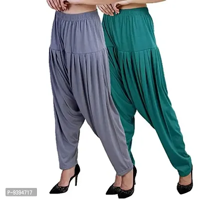 Casuals Women's Viscose Patiala Pants Combo Pack Of 2 (SteelGrey and Z.Green ; XL)