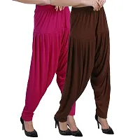 Casuals Women's Viscose Patiyala/Patiala Pants Combo 2(Deep Rani and Multi-Coloured)-thumb1