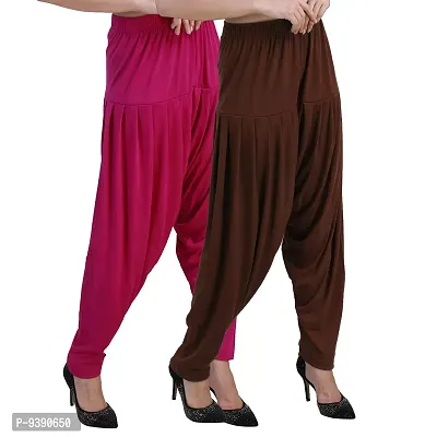 Casuals Women's Viscose Patiyala/Patiala Pants Combo 2(Deep Rani and Multi-Coloured)-thumb2