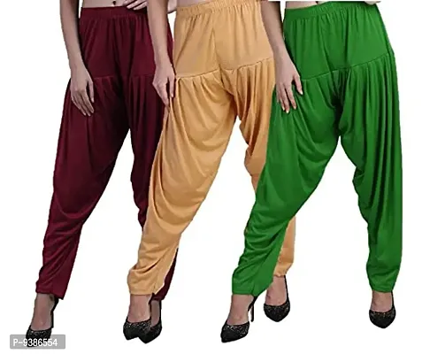 Casuals Women's Viscose Patiala/Patiyala Pants Combo Pack Of 3 (Multicolored)-thumb3