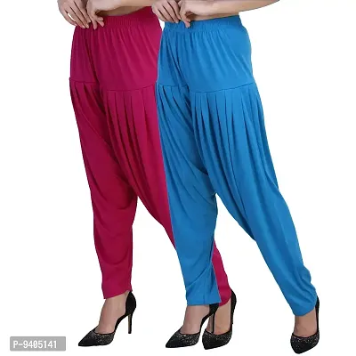 Casuals Women's Viscose Patiyala/Patiala Pants Combo 2(Deep Rani and Turquoiese Blue; X-Large)-thumb0