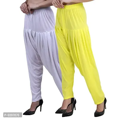 Casuals Women's Viscose Patiyala/Patiala Pants Combo 2 (White and Lemon Yellow; X-Large)