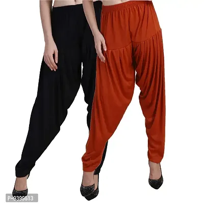 Casuals Women's Viscose Patiyala/Patiala Pants Combo 2(Black and Rust; Large)-thumb2