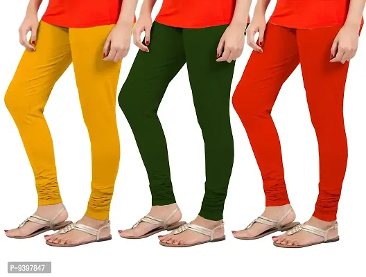 CASUALS Women's Regular Fit 4 Way Lycra Leggings Pack 0f 3(DarkGreen::Mustrad::Red)-thumb0