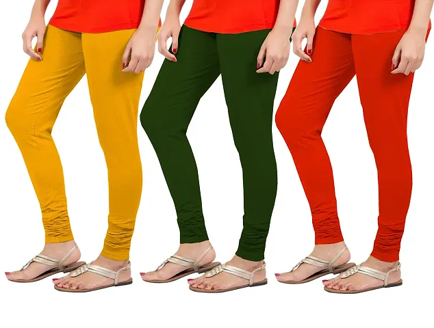 CASUALS Women's Regular Fit 4 Way Lycra Leggings Pack 0f 3(DarkGreen::Mustrad::Red)
