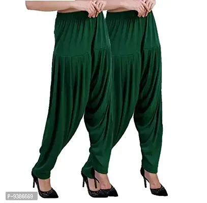 Casuals Women's Viscose Patiala Pants Combo Pack Of 2 (DarkGreen and Pakistan Green ; XL)-thumb2