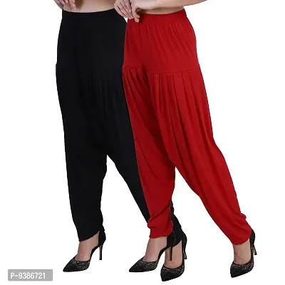 Casuals Women's Viscose Patiyala/Patiala Pants Combo 2(Black and Multi-Coloured)