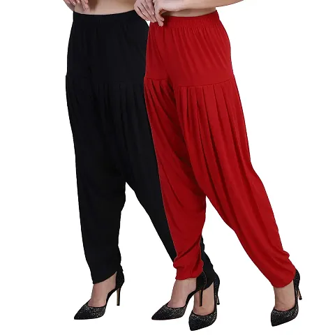 Casuals Women's Viscose Patiyala/Patiala Pants Combo 2(Black and Multi-Coloured)