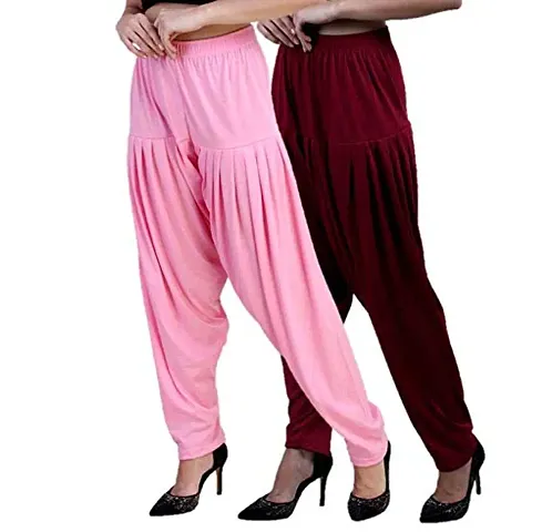 Casuals Women's Viscose Patiala Pants Combo Pack Of 2 (BabyPink and ; 3XL)