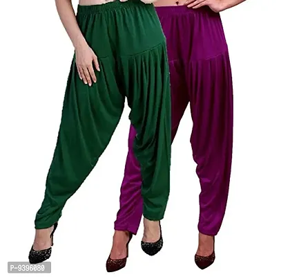 Casuals Women's Viscose Patiala Pants Combo Pack Of 2 (DarkGreen and M.Rose ; L)-thumb3