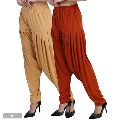 Casuals Women's Viscose Patiyala/Patiala Pants Combo 2(Biscuit and Rust; Large)