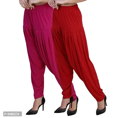 Casuals Women's Viscose Patiyala/Patiala Pants Combo 2(Deep Rani and Tomato Red; XX-Large)