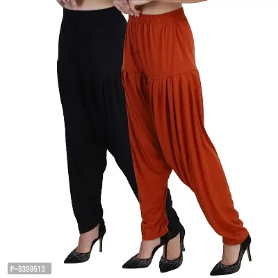 Casuals Women's Viscose Patiyala/Patiala Pants Combo 2(Black and Rust; Large)